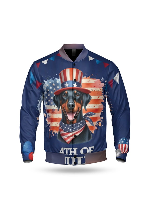 Patriotic Doberman Pinscher Celebrates 4th of July All Over Print 3D Baseball Jacket Doberman Dog Lover Gifts Bomber Jacket Softball - 02009