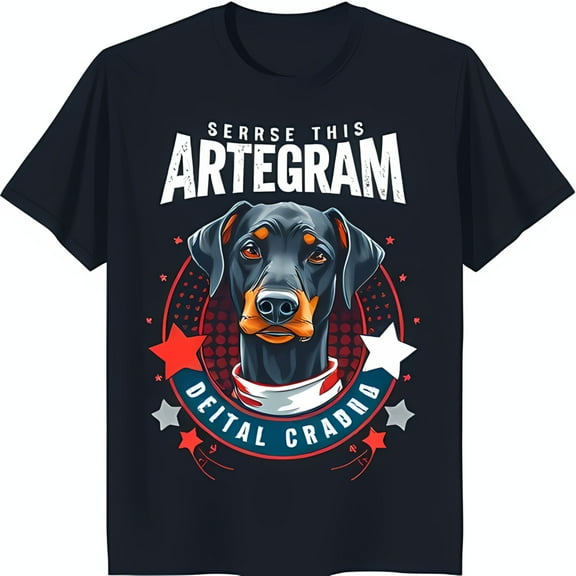 Patriotic Doberman Pinscher Graphic T-Shirt Dark Blue with Red White & Blue Design