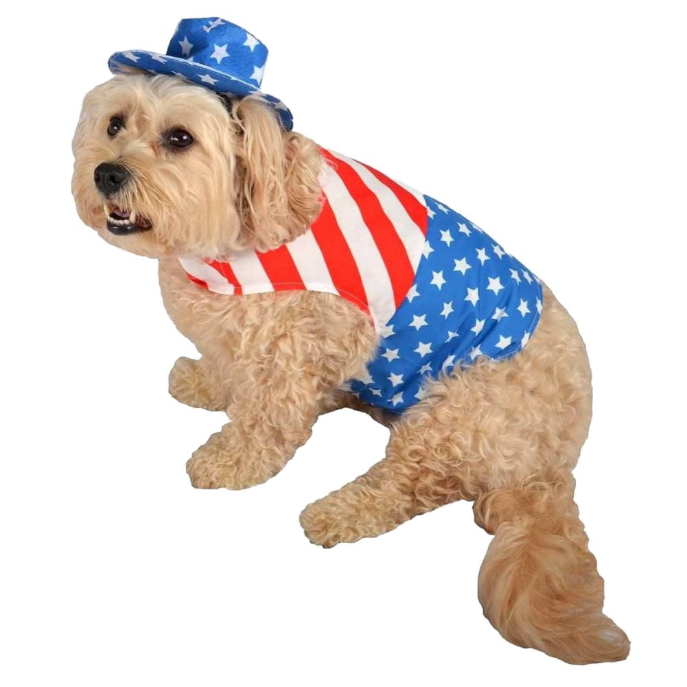 Patriotic Dog Costume American Flag Pet T-Shirt & Hat Set Uncle Sam X-Large  