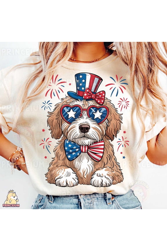 Patriotic Dog Shirt, 4Th Of July Puppy, Usa Bowtie And Hat Printable, Cute Independence Day Pet Clipart Unisex S-5XL Hot Trending Shirt, Vintage Birthday Gift