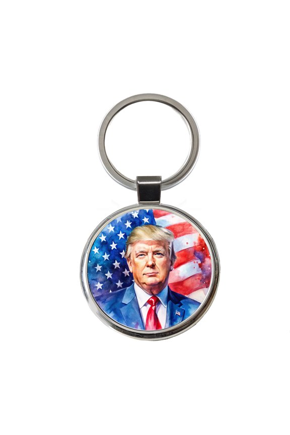 Patriotic Donald Trump American Flag Background Watercolor Metal Round Keychain