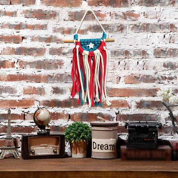 Patriotic Door Knob Hanger Red White & Blue Macrame Tassel – Woven Hanging Decoration for Door Handles, Walls, Windows, Mantels, Stair Railings, 4th of July & Memorial Day Home Decor