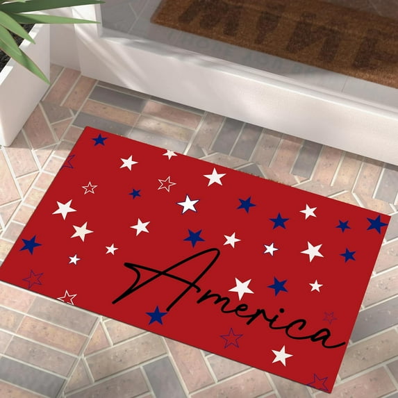 Patriotic Door Mat 4th of July Doormat Independence Day Decorative Liberty Stars Red Welcome Mat Non Slip Rubber Backing Outdoor Indoor Entryway Floor Mats Home Festival Decor 17x29 Inch