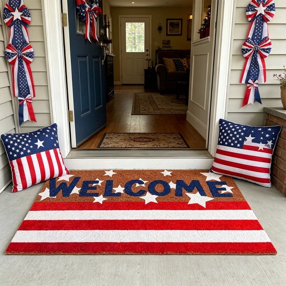 Patriotic Door Mat - 4th of July Doormat - Independence Day Decorative Rug - Non Slip Outdoor Indoor Entryway Floor Mats - 4th of July Patriotic Decorations (G)