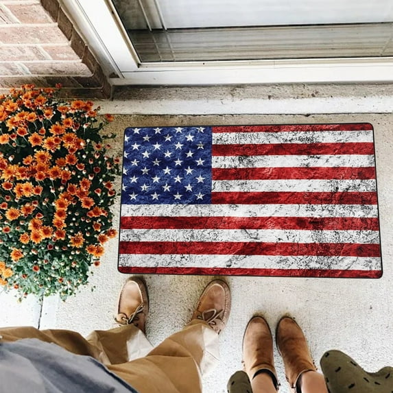 Patriotic Door Mat 4th of July Welcome Doormat, Independence Day Liberty Stars Mat, Non Slip, Seasonal for Front Porch Entryway Decor