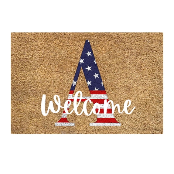 Patriotic Doormat 4th of July Door Mat Welcome Doormat Monogram Floor Mat Initial Letter Outdoor Mat Stars Stripes Memorial Independence Day Decor for Home Bathroom Kitchen Indoor, #A