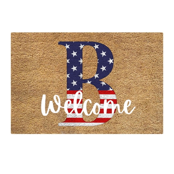Patriotic Doormat 4th of July Door Mat Welcome Doormat Monogram Floor Mat Initial Letter Outdoor Mat Stars Stripes Memorial Independence Day Decor for Home Bathroom Kitchen Indoor, #B