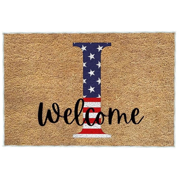 Patriotic Doormat for 4th of July, USA Flag Welcome Mat Outdoor Indoor, Non-Slip Front Door Rug, Water-Resistant Entryway Mat for Porch Patio, Independence Day Decor Floor Mat Washable