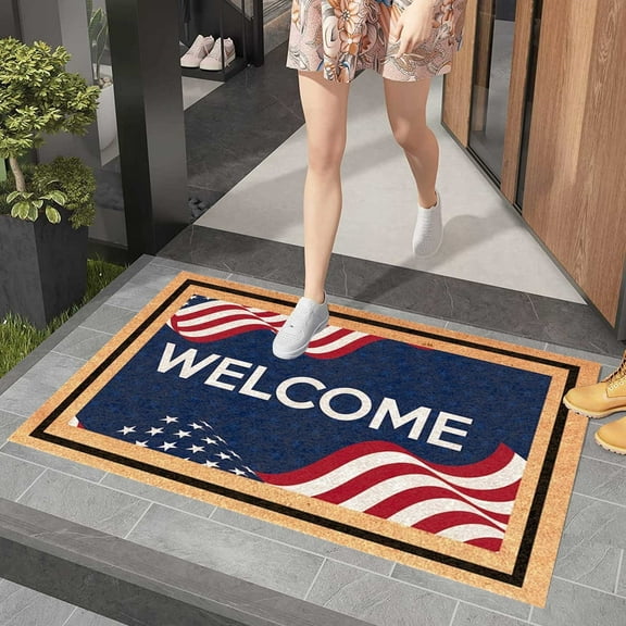 Patriotic Doormat Memorial Day Door Mat Indoor Entrance American Flag Stars Outside Door Mats for Front Door Welcome Mat Funny Deal of The Day for Indoor And Outdoor Use 16 x 24 Inch