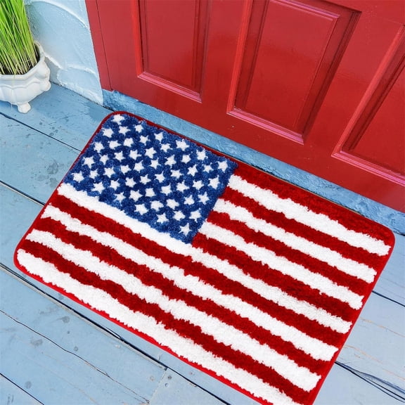 Patriotic Doormat Outdoor Indoor - Water Absorbent Bath Mat, Dirt Resistant Front Door Mat for Porch, Entryway, Bathroom, 4th of July Holiday Decor, Easy to Clean, Non-Slip Backing
