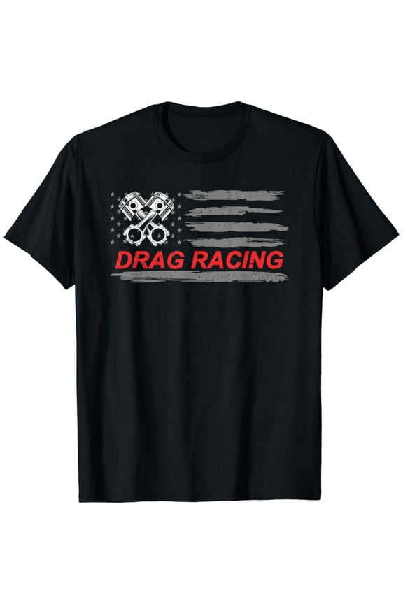 Patriotic Drag Racing Piston American Flag Men Short Sleeve Graphic T-Shirt