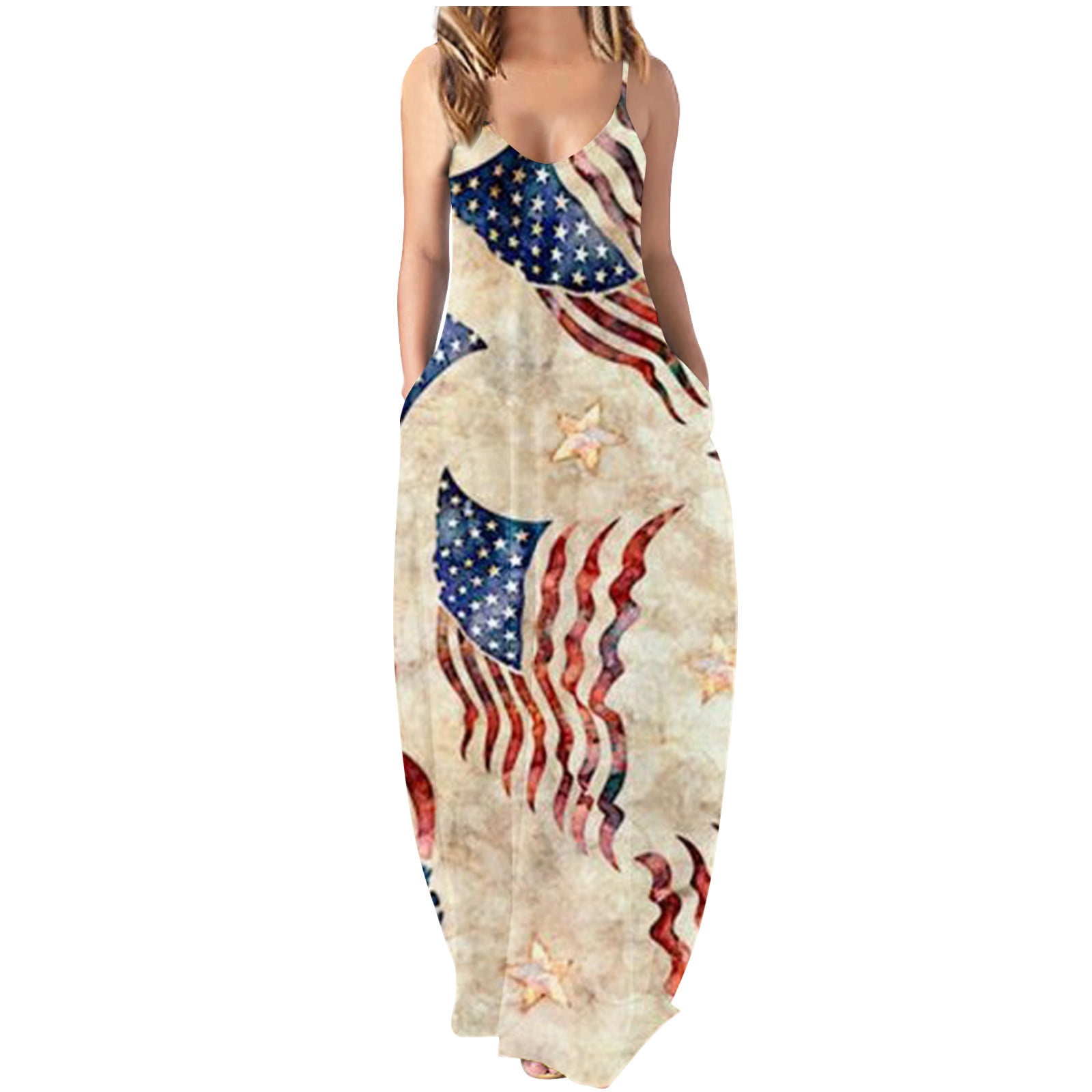 EAUFUM Patriotic Dresses for Wedding Guest Tank Dresses Midi Casual ...