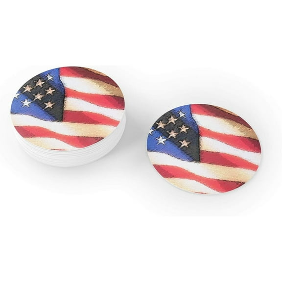 Patriotic Drink Coaster - USA Round Coasters - Disposable, Recyclable- 25 Count Coaster Pack - Thick and Absorbent (Patriotic)
