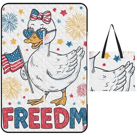 Patriotic Duck Celebrates Freedom Waterproof Picnic Blanket with Foldable Zipper, Suitable for Outdoor Use, Suitable for Travel, Camping, Beaches, Parks, Grasslands, Picnic Blanket Accessories