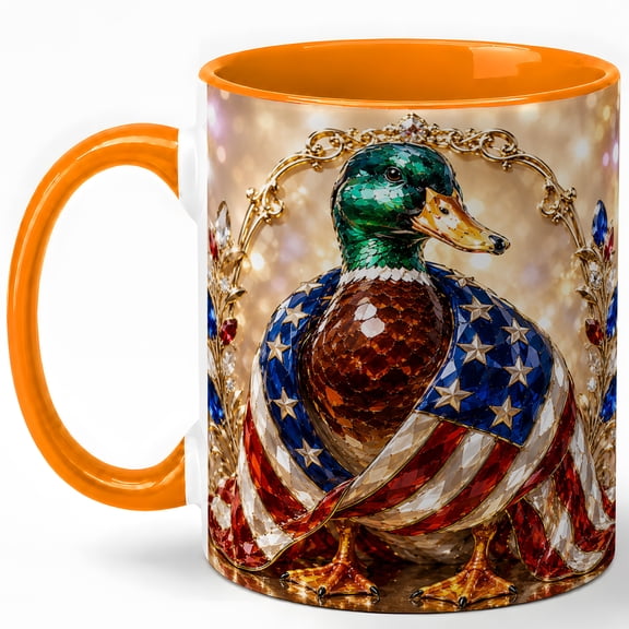 Patriotic Duck Coffee Mug, Mallard Bird Mug, Ceramic 11 oz