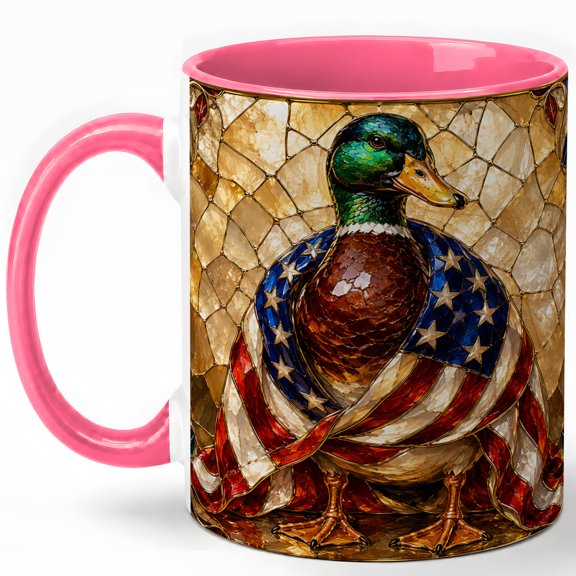 Patriotic Duck Coffee Mug, Stained Glass Bird Mug, Ceramic 11 oz