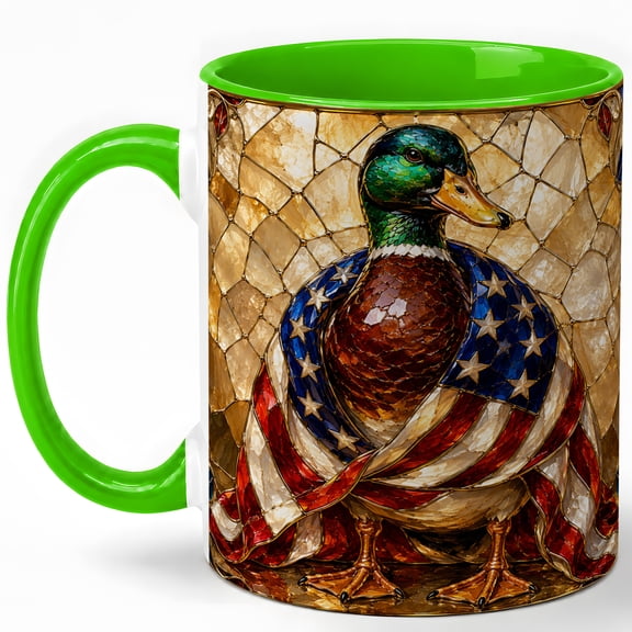 Patriotic Duck Coffee Mug, Stained Glass Bird Mug, Ceramic 11 oz