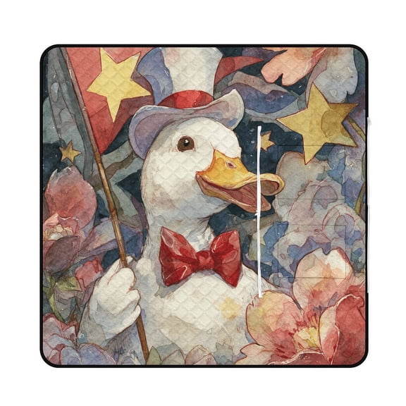 Patriotic Duck Floral Stars Backdrop Waterproof Picnic Blanket with Foldable Zipper, Suitable for Outdoor Use, Suitable for Travel, Camping, Beaches, Parks, Grasslands, Picnic Blanket Accessories
