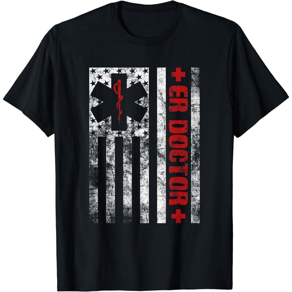 Patriotic ER Doctor T-Shirt with Medical Symbol for Emergency Medicine Professionals