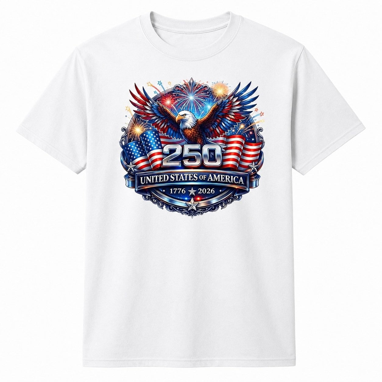 Patriotic Eagle 250 Graphic T-Shirt, USA 1776 2026 Fireworks Tee ...