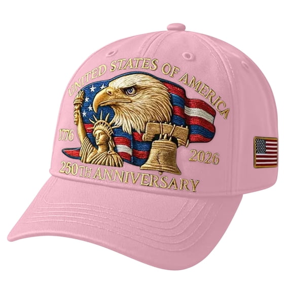 Patriotic Eagle 250th Anniversary Hat, U.S. Retro Baseball Cap with Printed Eagle Graphic, Adjustable Tribute Style, Celebrate 250 Years of American Freedom, Light Pink
