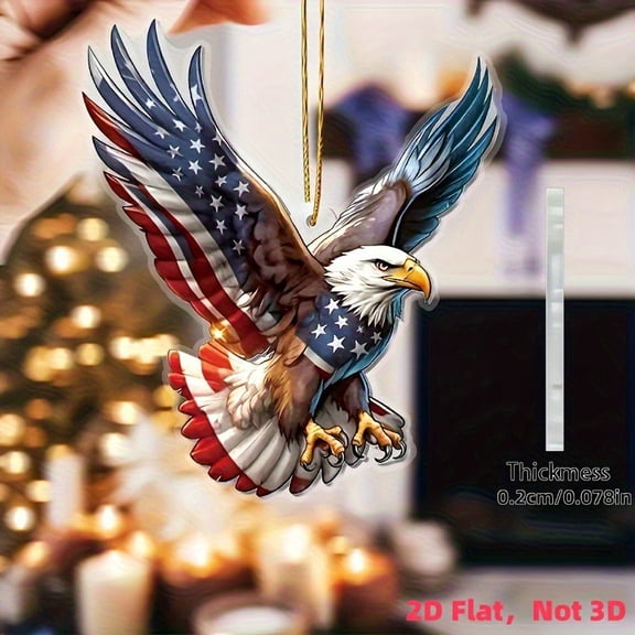 Patriotic Eagle Acrylic Ornament with USA Flag, Easter Decorations, 2D Flat Hanging Decor for Christmas Tree, Car Rearview Mirror and Home, Ideal Gift for Veterans and Holiday Use, 2.4*2.8in, Color