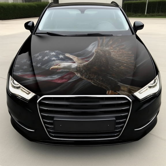 Patriotic Eagle& American Flag Car Vinyl Wrap- Waterproof, Self-Adhesive, Scratch-Resistant PVC Hood Sticker for Trucks, Cars, SUVs- Durable Engine Cover Decoration, Ideal Gift for Car Enthusiasts