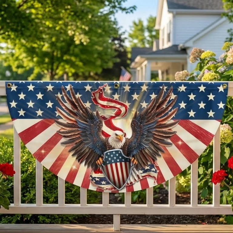Patriotic Eagle American Stars And Stripes Fan Flag Bunting 36x72in