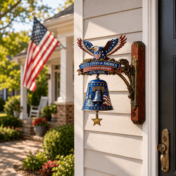 Patriotic Eagle Doorbell for 250th Anniversary, Vintage Antique Bronze Wall Mounted Bell with Star Clapper for Outside Porch, Garden & Gate Decor