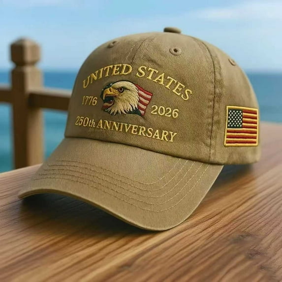 Patriotic Eagle Embroidered Hat 250th Anniversary Cap, Retro Liberty USA Flag Baseball Cap, Adjustable Outdoor Snapback Casual Khaki
