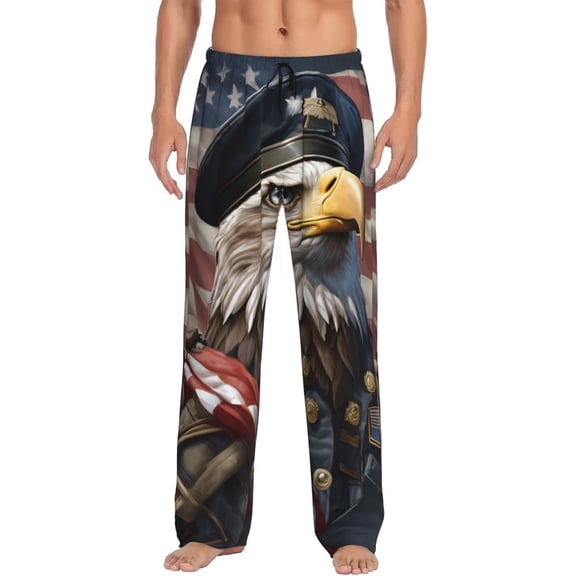Patriotic Eagle Flag Men's Pajama Pants Soft Breathable Sleep Lounge Pants With Pockets, Elastic Waist Pjs Bottoms For Nightwear & Home X-Large