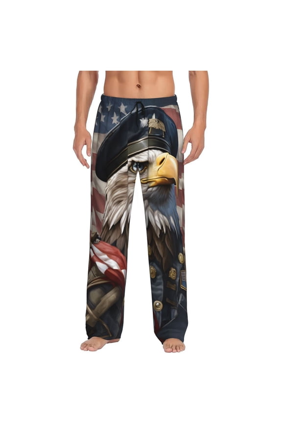 Patriotic Eagle Flag Men's Pajama Pants Soft Breathable Sleep Lounge Pants With Pockets, Elastic Waist Pjs Bottoms For Nightwear & Home Xx-Large