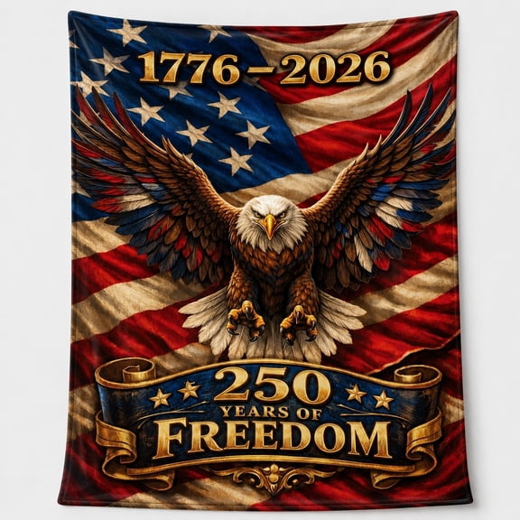 Patriotic Eagle Fleece Blanket, 1776-2026 250 Years of Freedom Throw, Polyester Fleece, 30x40 to 60x80 In