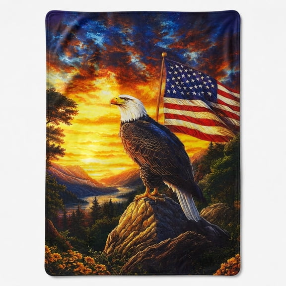 Patriotic Eagle Fleece Blanket, U.S. Flag Sunset Throw