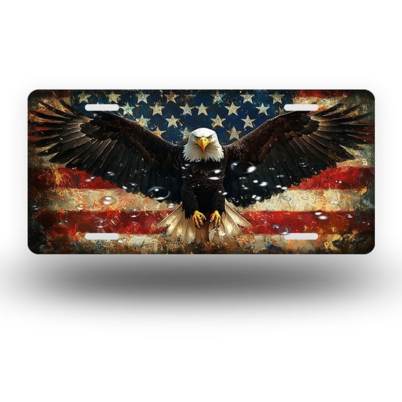 Patriotic Eagle Front License Plate, Metal License Plate, Funny Standard Plates Personalized Novelty Decorative For Men/Women/Boys/Girls Car 6×12 Inch