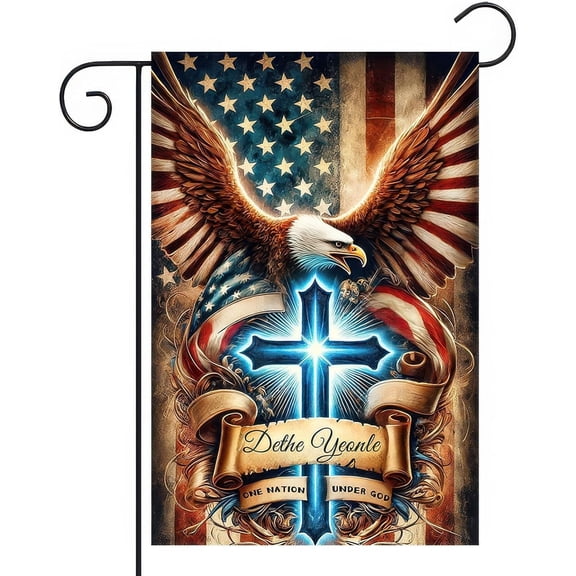 Patriotic Eagle Garden Flag 12x18 Inch Double Sided Outdoor One Nation Under God American Yard Flag for Independence and Memorial Day Decorations