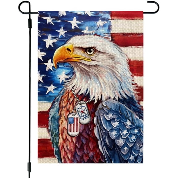 Patriotic Eagle Garden Flag Double Sided Burlap 12x18 Inch American Flag Design for Outdoor Yard Independence and Memorial Day Dcor