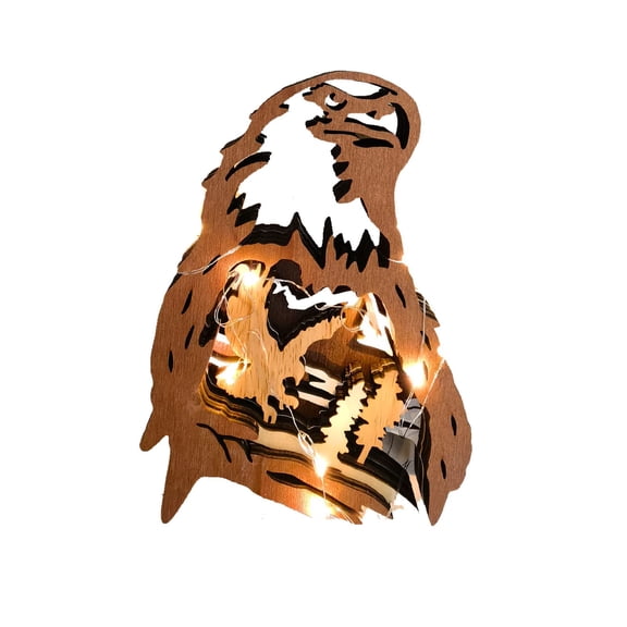 Patriotic Eagle Head,Independence Day Wooden Centerpiece Animal Table Decor,3D Multilayer Forest Wall Art Carved Eagle Decor,Shelf Table Office 4th of July Eagle Decorations,Glowing Eagle Decor
