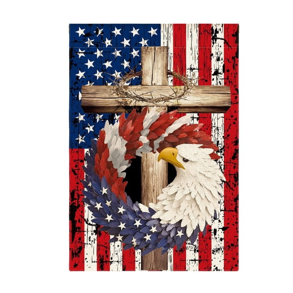 Patriotic Eagle House Flag, Colorful Polyester Yard Porch Banner, 17.72 x 11.81 in
