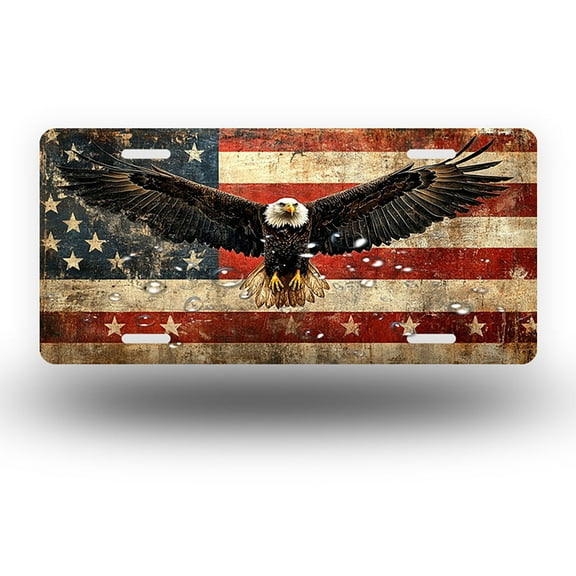 Patriotic Eagle with Outstretched Wings Front License Plate, Funny Standard Plates Personalized Novelty Decorative For Men/Women/Boys/Girls Car 6×12 Inch