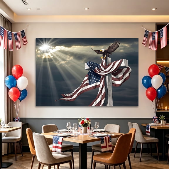 Patriotic Eagle Pattern Independence Day Backdrop Cloth, Large Photo Booth Banner for 4th of July Party Decor, Red White Blue Background for Outdoor Indoor Celebrations and Holiday Photography