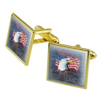 Patriotic Eagle Rockets Red Glare American Flag Square Cufflink Set - Silver or Gold