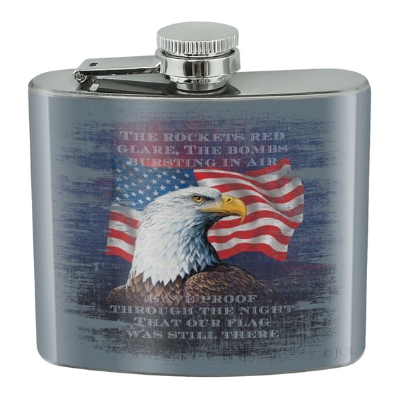 Patriotic Eagle Rockets Red Glare American Flag Stainless Steel 5oz Hip Drink Kidney Flask