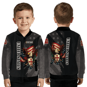 Patriotic Eagle Shield Baseball Jacket, Personalized Name Symbolic Emblem Baseball Jacket, Dark Star Pattern Statement Coat