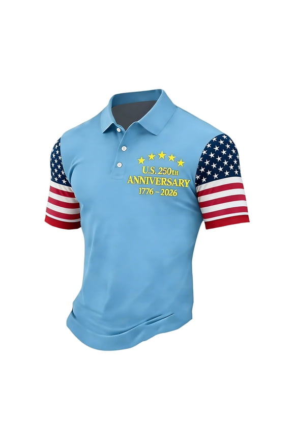 Patriotic Eagle Shirt for Men United States 250th Anniversary Polo Sweatshirt Short Sleeve Button Casual Polo Shirt American Flag Printed Patriotic Shirt,Blue 5XL