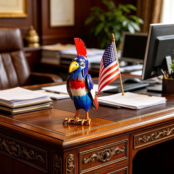Patriotic Eagle Statue, 4th of July Metal Figurine with American Flag Design, Handcrafted Wrought Iron Desk Sculpture for Office Home Decor, Independence Day Gift