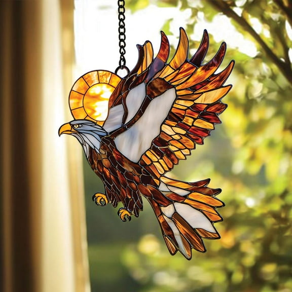 Patriotic Eagle Suncatcher Hanging Sign, Bald Eagle Window Decor, Ideal Home Decor or Gift for Bird Lovers and Outdoor Enthusiasts