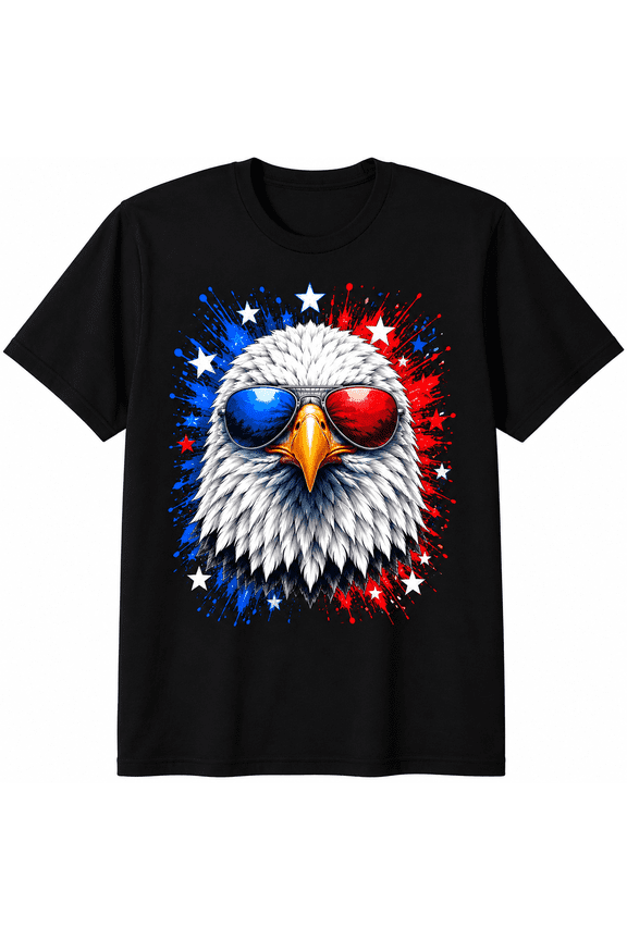 Patriotic Eagle Sunglasses Graphic T-Shirt for Men Women, American Freedom Bird Independence Day Tee, USA Pride Patriotic Graphic Shirt, 4th of July Gift, Unisex Casual Top
