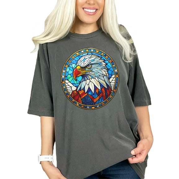 Patriotic Eagle T-Shirt, Bald Eagle Design Shirt, Stained Glass Art Tee, American Pride, Unique Eagle Graphic Tee, Gift for Him/Her, Pepper Comfort Colors T-Shirt, Medium