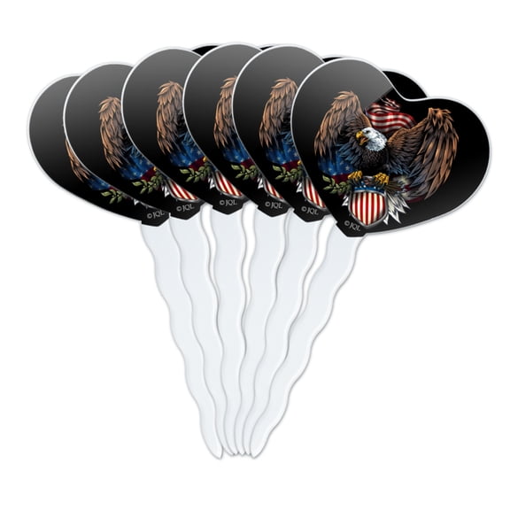 Patriotic Eagle USA American Flag Shield Heart Love Cupcake Picks Toppers Decoration Set of 6